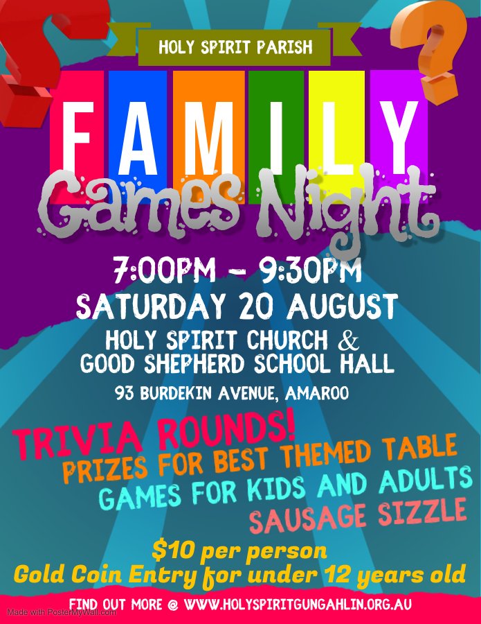 HSP Family Games Night 2022 Poster Entry Fees